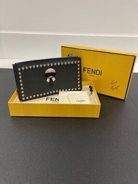 Fendi Black Studded Leather Karlito Clutch Bag (JB1457)